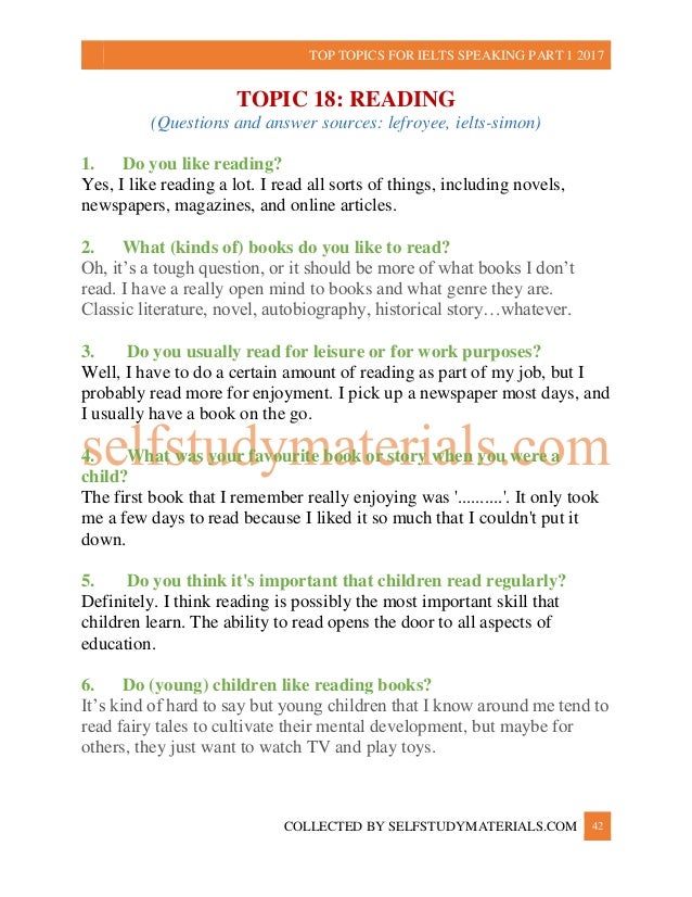 Ielts Speaking Topics With Answers Pdf Book